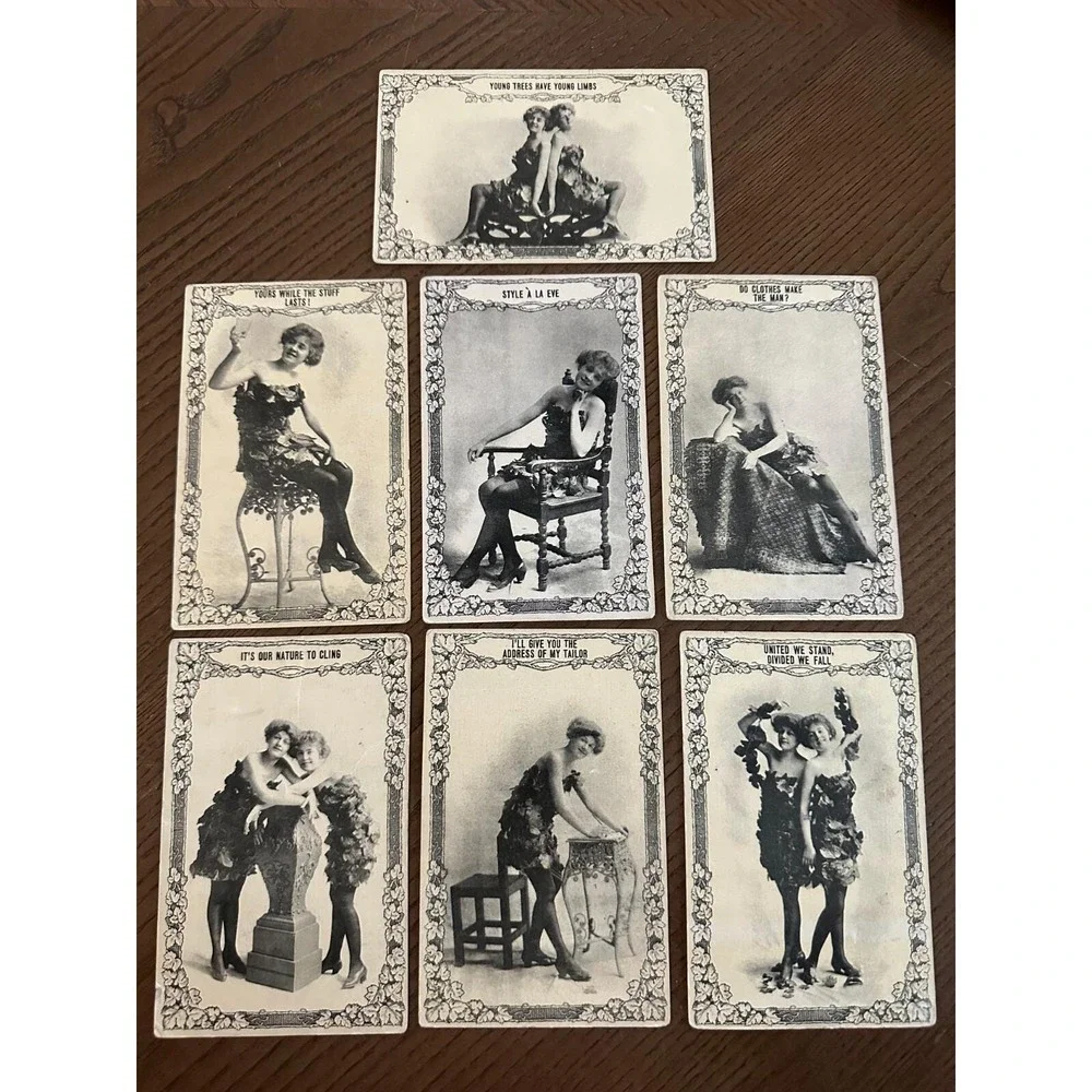 Antique 7‎ Postcards S78 Women in Short Dresses of Leaves Valentine Sexy Risque